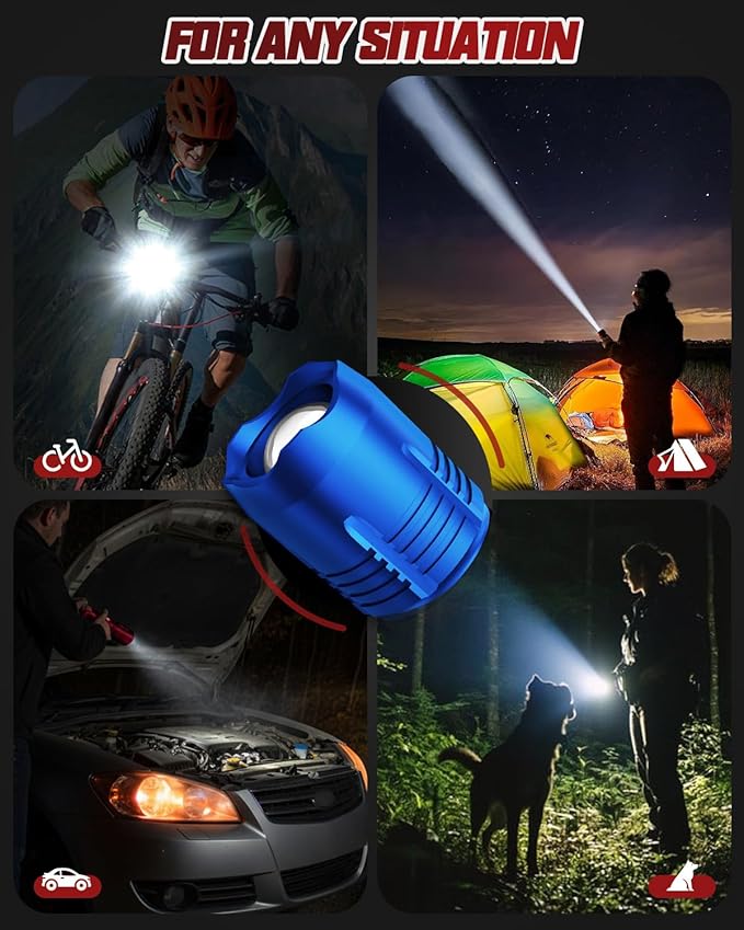 Victoper Red Rechargeabe Flashlight 2 Pack, High Lumens 5 Modes LED Bright Tactical Flashlights, Waterproof Zoomable Flash Light for Outdoor, Gifts for Camping Essentials Gear