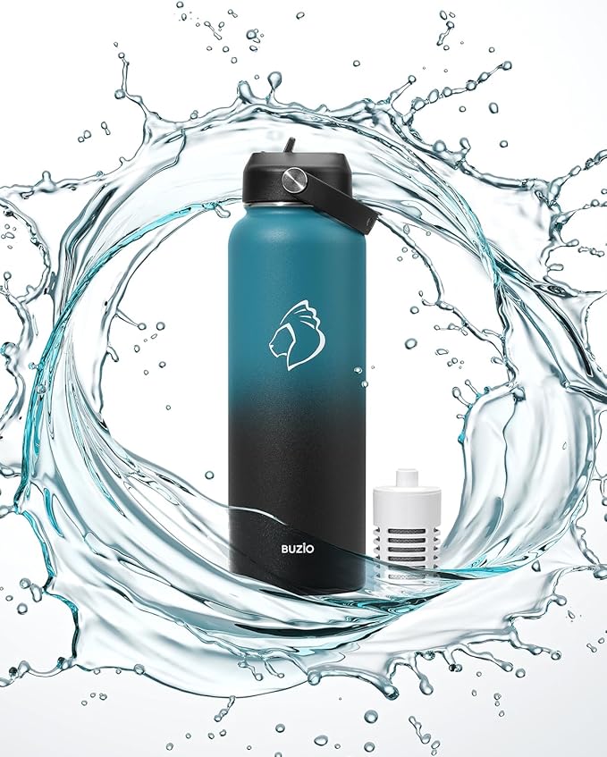 BUZIO Water Bottle Filter Replacement with Straw Lid and Straws