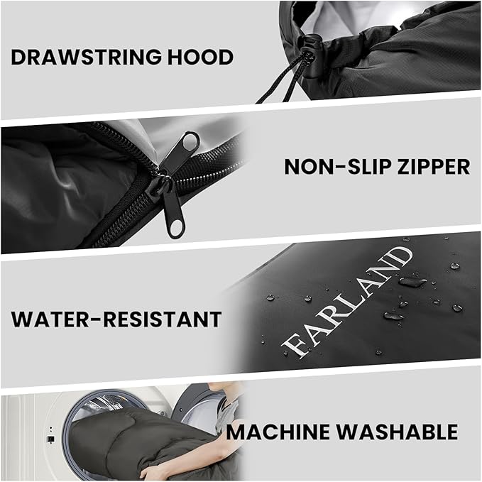 FARLAND Sleeping Bags for Adults Teens Kids with Compression Sack Portable and Lightweight for 3-4 Season Camping, Hiking,Waterproof, Backpacking and Outdoors