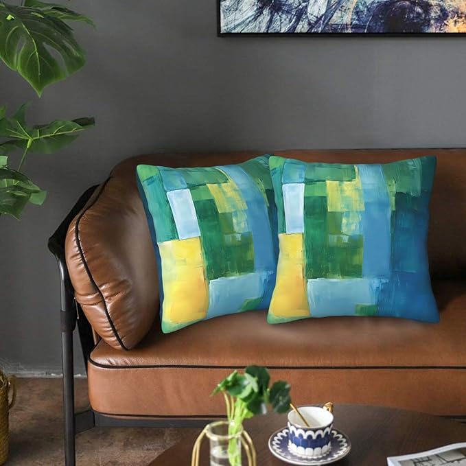 Teal Abstract Throw Pillow Covers 18x18 inch Set of 2 Blue and Green Pillow Case Cushion Cover for Home Sofa Couch Living Room Car Decor