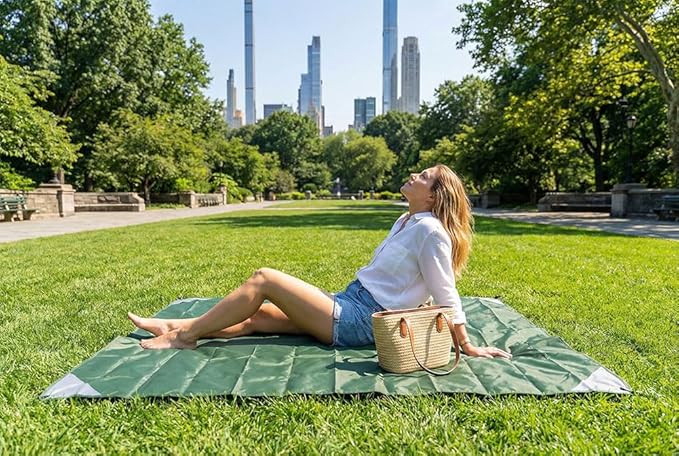 Orga'Neat Pocket Picnic Blanket, Sandproof Lightweight Pocket Camping Tarp, 55″x 79″ Foldable & Fits into Small Bag, Water Resistant Washable Quick Dry Compact Beach Mat for Outdoor Recreation