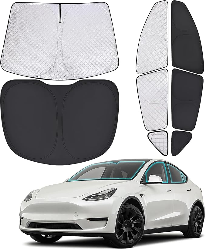 XCBYT 2020-2024 Model Y Full Coverage Window Shades | 6-Layer Blackout Insulated Sun & UV Protection | Custom Fit Privacy Covers for Camping, Sleeping & Car Living (8 PCS)
