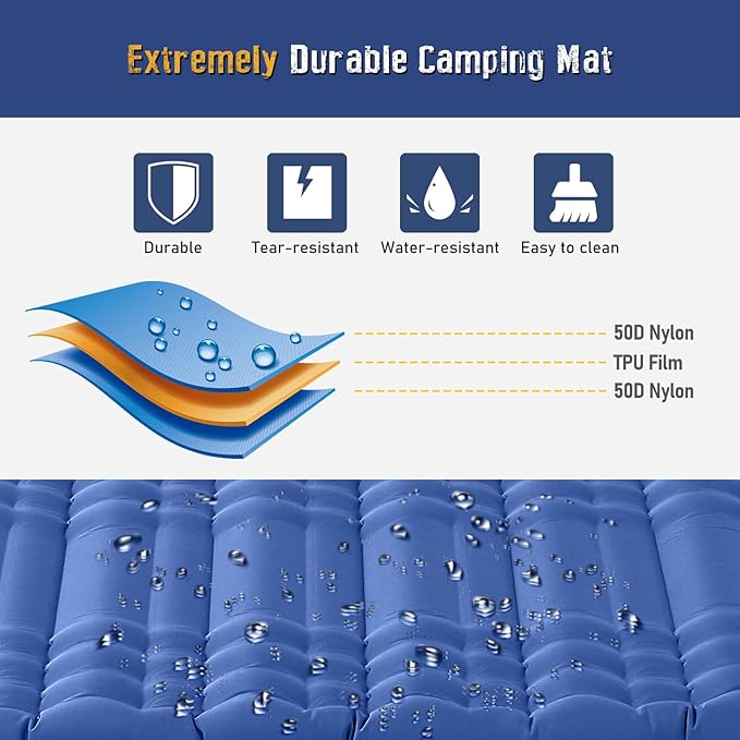 Elegear CumbreX™ Double Sleeping Pad for Camping, 4.7" Ultra-Thick Inflatable Camping Sleeping Pad 2 Person with Built-in Foot Pump, Portable Camping Sleeping Mat for Backpacking Hiking Tent, Full