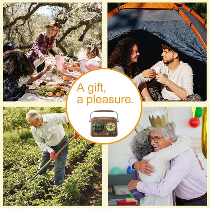 Gelielim Radios Portable AM FM SW,Vintage Radio Bluetooth Speaker with Crystal Clear Sound, Rechargeable Battery Powered, Retro Small Radio with Solar Panel & Flashlight, Gifts for Seniors Elderly