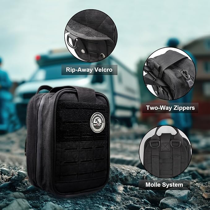 Survival Kit - Tactical Emergency Gear with Fire Starter, Paracord Bracelet Compass, Survival Blanket, Knife, Flashlight, Whistle, Glow Sticks & Saber Card - Compact 1000D Nylon Bag (Blank)