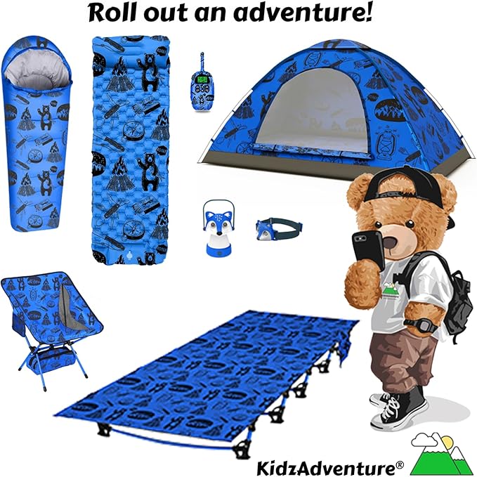 KidzAdventure Mummy Style 32 – 59F Kids Sleeping Bag with Pillow Sleeve, 4 Season, Lightweight and Backpacking Style, Ideal for Camping, Sleepover, Boys, Girls, and Youth