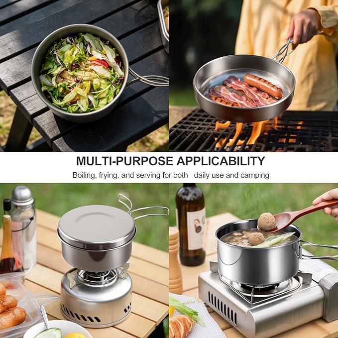 Stainless Steel Camping Cookware Mess Kit - Portable Backpacking Cooking Set with Pot/Plates/Cups & Storage Bag, Outdoor Cookware for Hiking, Picnic, Camping & Backpacking Adventures(8PCS)