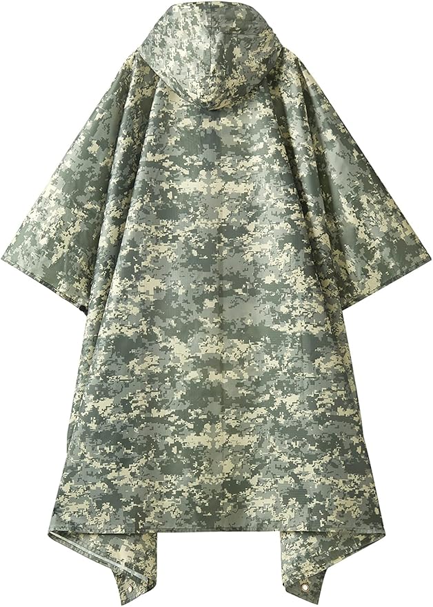 PTEROMY 3-in-1 Hooded Rain Poncho for Adult with Pocket, Waterproof Lightweight Unisex Raincoat for Hiking Camping Emergency