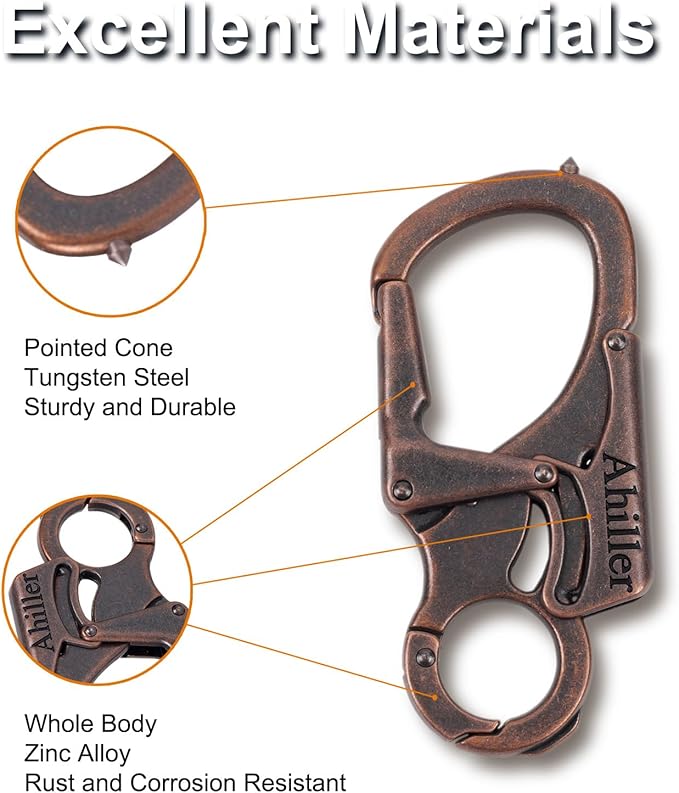 Ahiller Carabiner Keychain Clip, Double Lock Designed - Tungsten Steel Tip, Multifounction Tools for Camping, Hiking, Fishing, Outdoor Survival