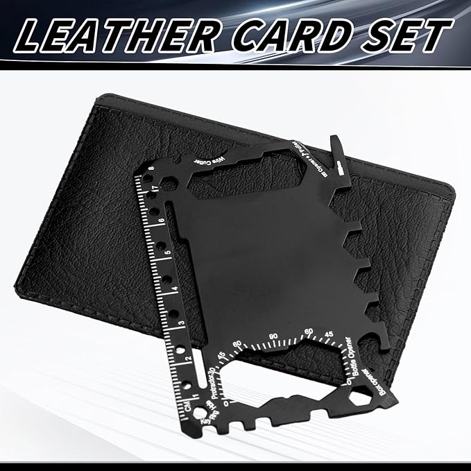 Cholemy 1 Pcs Credit Card Wallet Multitool 46 in 1 Metal Stainless Steel Survival Pocket Tool Bottle Opener Multipurpose Bulk for Husband Dad Men Christmas Birthday Gift, Black