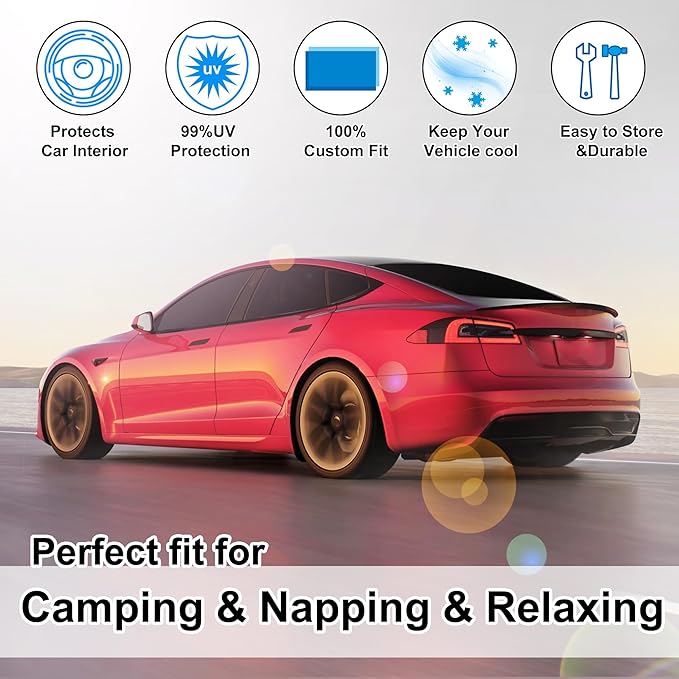 6PCS Windshield Sun Shade Custom Fit for 2023 2024 2025 Tesla Model S Accessories Foldable Sunshade Side Rear Window Shade Cover Full Set Privacy Protection Keeps Car Cool