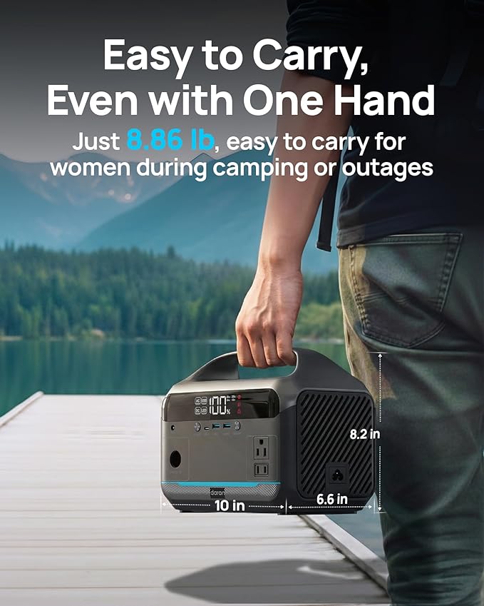 Portable Power Station 600W, 288Wh LiFePO4 Battery Solar Generator, Power Bank with AC Outlet 110V/ 1200W Surge, PD 100W Output Fast Charging for Outdoors Camping, Home Emergency, Hunting Blackout