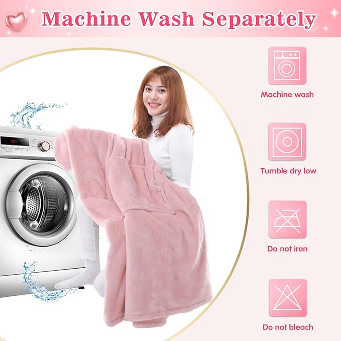 Waitu Wearable Blanket Sweatshirt Gifts for Women and Men, Super Warm and Cozy Giant Blanket Hoodie, Thick Flannel Blanket with Sleeves and Giant Pocket - Pink
