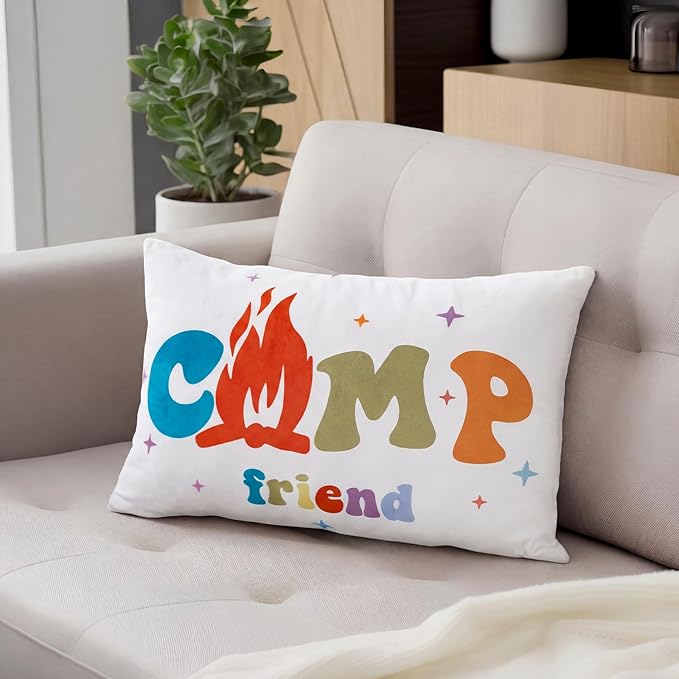 Beeveer Camp Friends Autograph Stuffed Pillow 15.7" Graduation Autograph Stuffed Pillow Summer Camp Signature Gifts Grad Party Sign in Decor for Travel Stuff Essentials(Groovy)