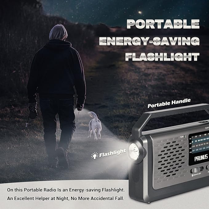 PRUNUS NOAA Weather AM FM Portable Radio,Battery Operated Radio by 3X D Cell Batteries or AC Power with Best Reception,Flashlight, Earphone Jack for Emergency Household&Outdoor,Plug in Wall by J15WB