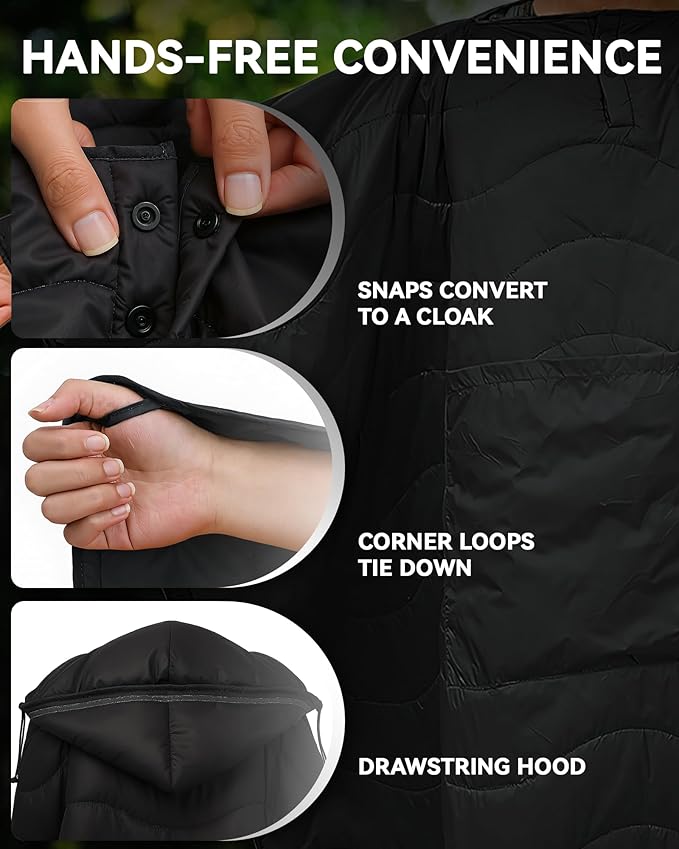 Camping Blanket Ultralight, 3 Season Waterproof & Windproof, Packable Outdoor Blanket for Camping, Hiking, Backpacking, Hammock,Stadium, Picnics(Black)
