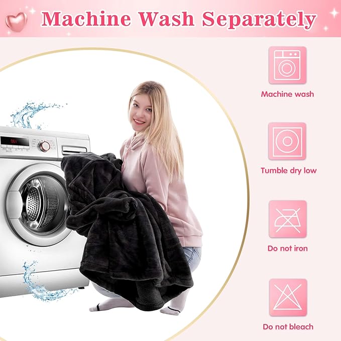 Waitu Wearable Blanket Sweatshirt Gifts for Women and Men, Warm and Cozy Giant Blanket Hoodie, Thick Flannel Blanket with Sleeves and Giant Pocket - Black
