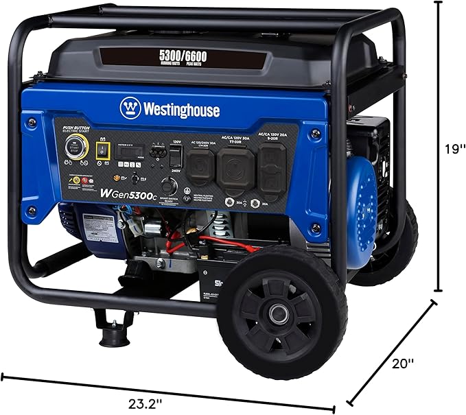 Westinghouse 6600 Watt Home Backup Portable Generator, Remote Electric Start with Auto Choke, Transfer Switch Ready, RV Ready, CO Sensor
