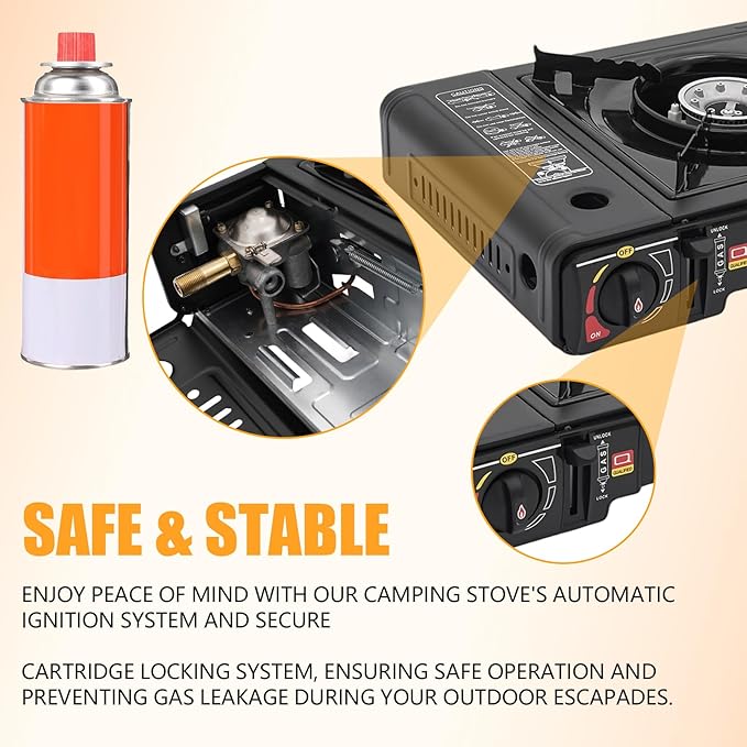 Portable Camping Stove|24,000 BTU Dual Burner Gas Grill w/Removable Case|Compact 24.8" Outdoor Cooker for RV Tailgating|Stainless Steel 2-Burner Propane Stove
