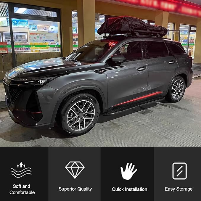 Car Roof Rack Cover, 190cmx145cm Universal Waterproof Sun Protective Silver Coated Fabric with Drawstring, Vehicle Luggage Rack Protector for Cargo (Black)