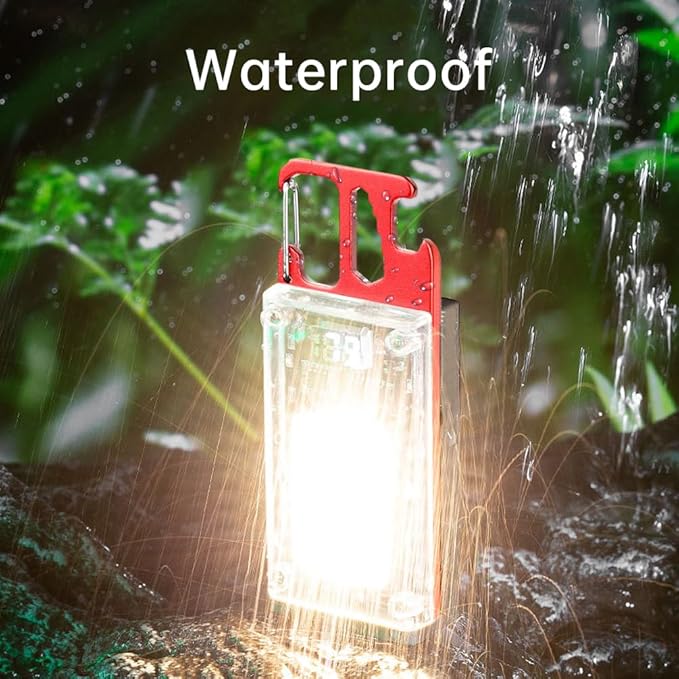 BY-J COB Keychain Work Light Flashlight, Multi-Function Mini Work Light, 8 Lighting Modes, 1000 Lumens Rechargeable, with Rechargeable, Portable Wrench, Fire Starter Function, Red