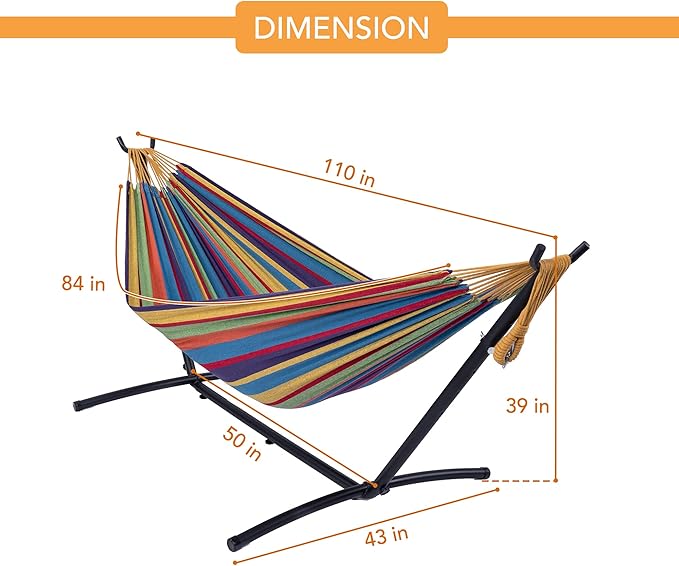 Prime Garden Hammock with Stand for Outside, Heavy Duty Space Saving Steel Stand with 450 lb Capacity,Double Hammock with Portable Carrying Bag, Hamacas para Adultos for Outdoors, Patio, Garden, Yard