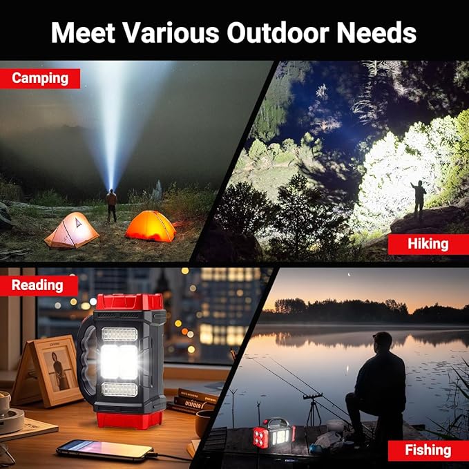 NAKCNM Solar Rechargeable High Lumen Flashlight & LED Lantern - 4 Mode Waterproof Flashlight with USB-C Input/Output for Camping, Hiking, Emergencies and Outdoor Work