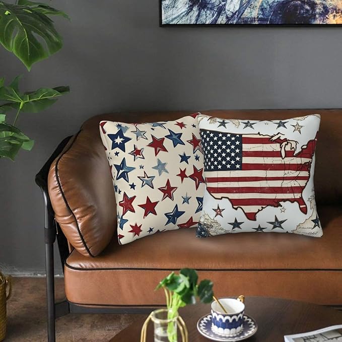 American Vintage Map Throw Pillow Covers 18x18 inch Set of 2 Pillow Case Cushion Cover for Home Sofa Couch Living Room Car Decor