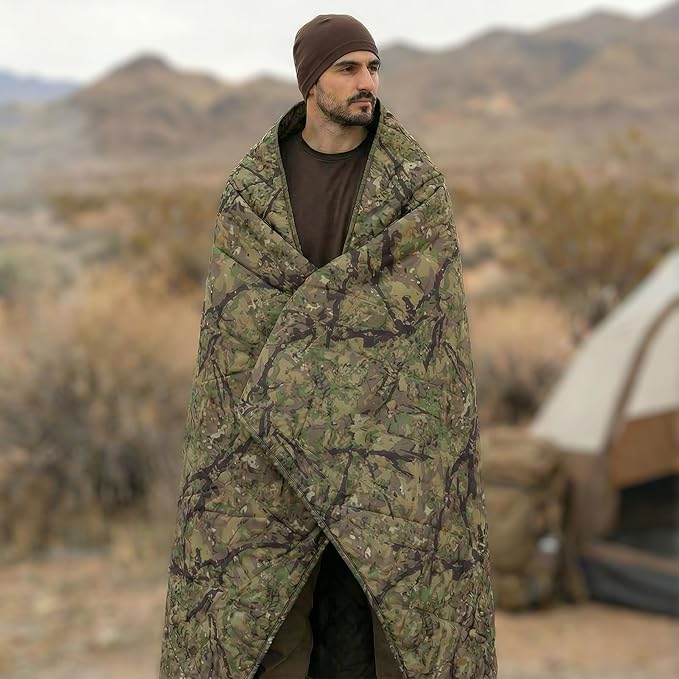 LOOGU Camo Blanket Waterproof Insulation Poncho Liner for Outdoor Camping, Hiking, Hunting, Survival, Backpacking, Picnicking