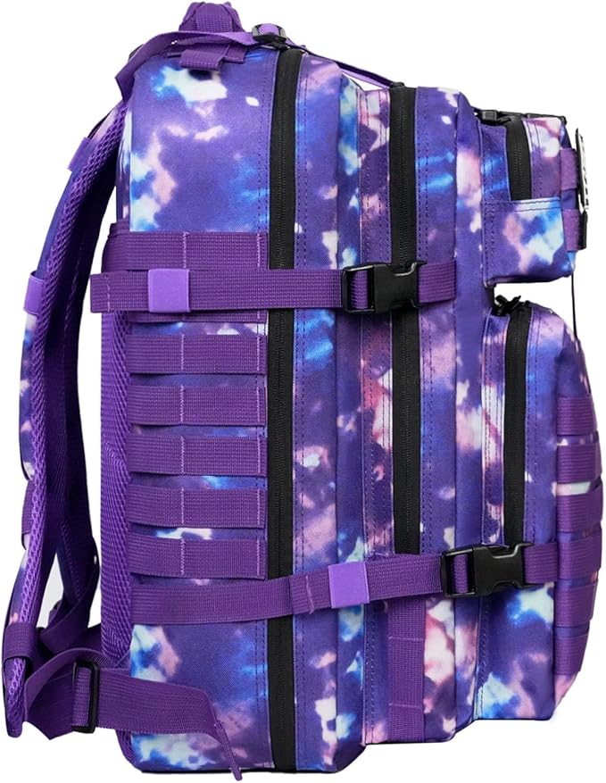 45L Military Tactical Backpack for Men & Women Bug Out Bag Assault pack Molle Daypack Hiking Trekking Rucksack (Purple tie-dye)