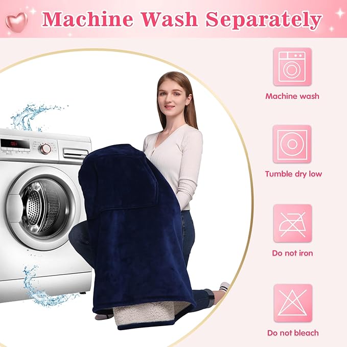 Waitu Oversized Wearable Blanket Sweatshirt Gifts for Women and Men, Soft Sherpa Blanket Hoodie with Sleeves and Pocket, Warm Body Blanket Robe - Navy
