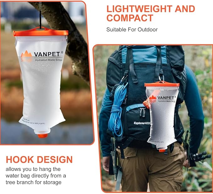 VANPET Upgrade Water Bag 2L Compatible with Sawyer Squeeze Water Filter, Durable TPU Material, BPA & PVC Free Squeeze Pouch, Collapsible Hydration Canteens for Camping Hiking Cycling (1 Pc)