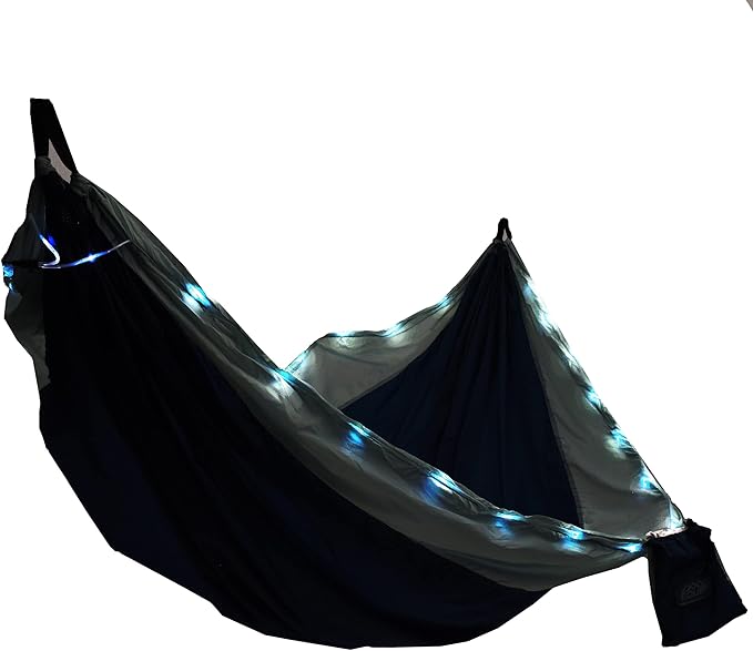 Equip Outdoors Portable Camping Illuminated Hammock, Hanging Kit Included, Two Person Light Up Hammock, Blue, 124'' L x 77'' W (99554)