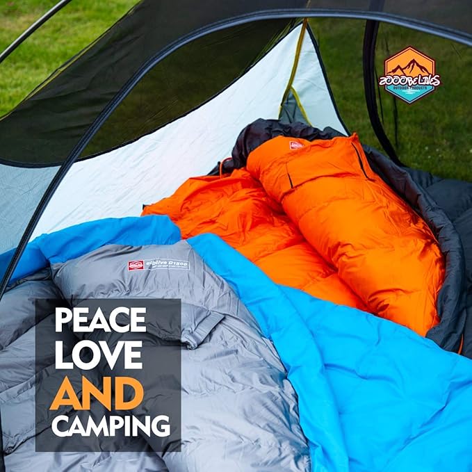 ZOOOBELIVES 10 Degree Down Sleeping Bag for Adults, 4-Season Cold-Weather Mummy Bag, Roomy Fit, 550+ Fill Power Warmth, Lightweight & Compressible for Car Camping, Backpacking & Hunting - AlpliveD1500