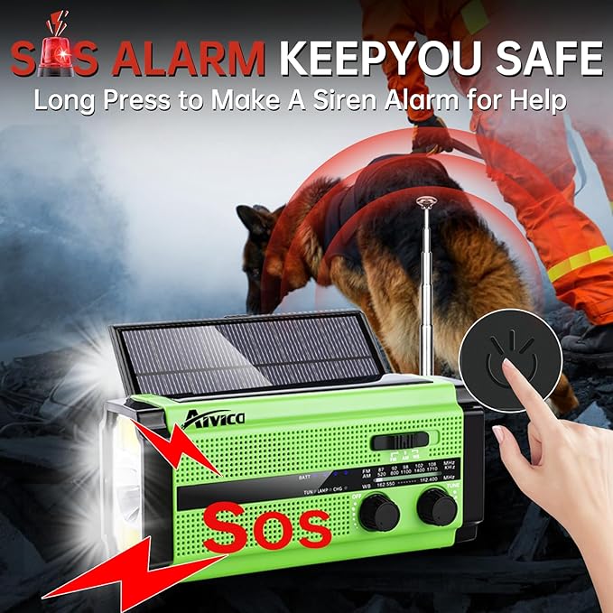AIVICA 5000mAh/18500mWh Emergency Hand Crank Radio with 2 Solar Panels,Portable AM FM NOAA Weather Radio,Rechargeable Battery Powered Radio,USB Charger,SOS,Flashlight,Reading Lamp for Home Outdoor