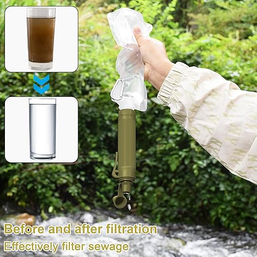 Upgrade Set of 5,Personal Water Filter Straw for Hiking, Camping, Travel,Water Straws to purify Water,Emergency Water Straw (Army Green)
