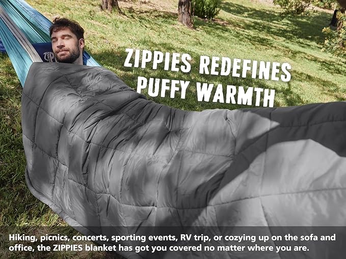 ZIPPIES 3M Thinsulate Insulation Puffy Camping Blanket for Cold Weather, Queen Size Warm Camping Quilt with Zipper, Waterproof Outdoor Sleeping Bag for Hammock, Cozy & Versatile Gift for Men and Women