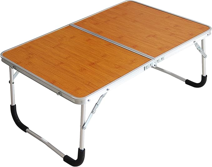 Jucaifu Foldable Laptop Table, Bed Desk, Breakfast Serving Bed Tray, Portable Mini Picnic Table & Ultra Lightweight, Folds in Half with Inner Storage Space (Bamboo Wood Grain)