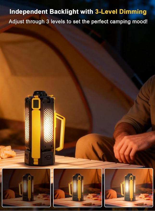 15000mAh Rechargeable Telescopic Camping Light, Portable Flashlight & Lantern with Reinforced Tripod Base, Height Adjustable Dimmable Tent Light, Power Bank for Outdoor BBQ, Hiking, Job Site, Yellow