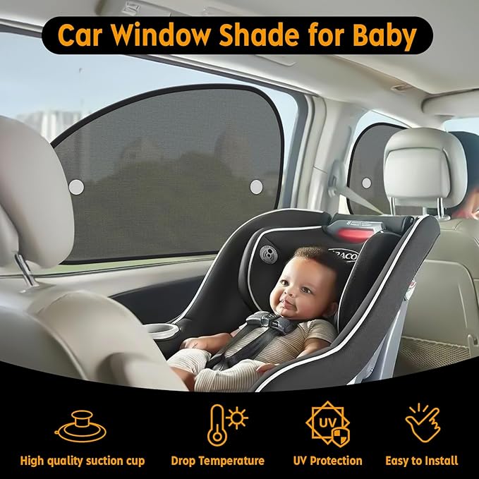 2026 New Upgrade Car Window Shades for Side Window 25"X15"(2 Pack),Car Window Shade for Baby Suction Cup,Sun Shade Side Window Can Blocks 99.98% UVR