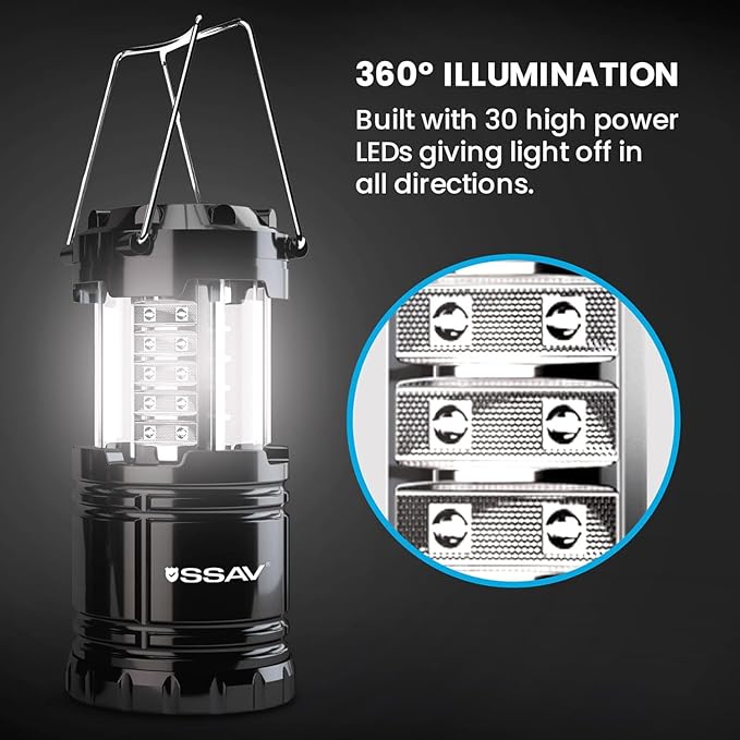 4 Pack LED Camping Lantern, LED Lanterns, Suitable Survival Kits for Hurricane, Emergency Light for Storm, Outages, Outdoor Portable Lanterns, Black, Collapsible | Batteries Included