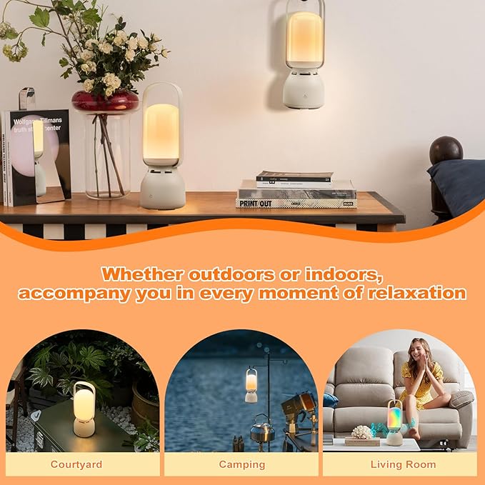 Camping Lantern with Speaker, Portable Rechargeable Outdoor Lantern, 11 Mode RGB Color Dimmable LED Night Light for Camping, Home, Party and Hiking