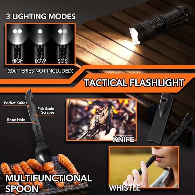 Dusor 19 in 1 Survival Kit Gifts for Men, Father' s Day Gifts from Daughter Son, Hunting Fishing Gift for Dad Husband, Fishing Gear and Equipment, Camping Essentials, Gift for Men Who Have Everything