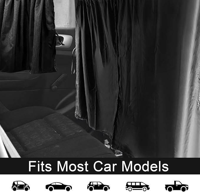 Set of 3 Privacy Curtains for Car, SUV, Van - Includes 1 Rear Seat Divider & 2 Side Windows Divider Curtains for Camping & Sleeping