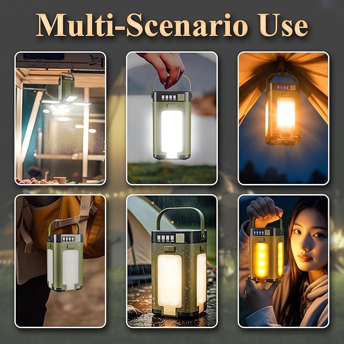 Solar Rechargeable Camping Lantern,6 Modes of Light Adjustment,2000mAh LED IPX4 Waterproof Protable Camping Light,Used for Emergency Lights for Home/Camp/Travle/Outdoor/Fishing/Hunting/Exploring