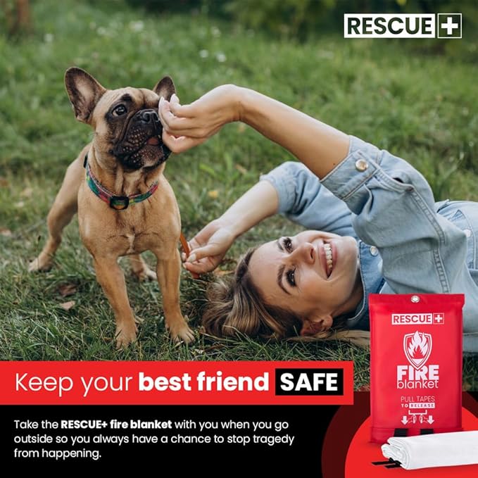 Rescue+ Emergency Fire Blanket for Home, Kitchen, Workplace & Travel, 40” x 40” Fiberglass Flame Retardant Safety Blanket, Fire Suppression for House, Camping, Car Emergencies - 1 Pack