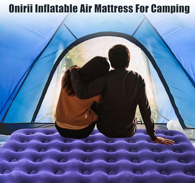 Onirii Queen Size Double Camping Air Mattress Bed with Air Pump,Inflatable Mattress,80"x 60"Thickened Portable Blow Up Air Mattress,Travel Sleeping Bed Pad for Camping Home Hiking