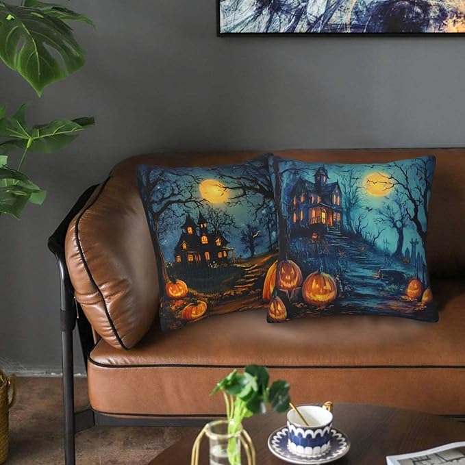 Halloween Throw Pillow Covers 18x18 inch Set of 2 Pillow Case Cushion Cover for Home Sofa Couch Living Room Car Decor