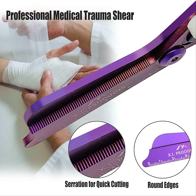 6 in 1 Multifunctional Trauma Shears Foldable with Strap Cutter | Heavy Duty Stainless Steel Emergency Response & Survival Shears With Holster | Medical Trauma shears Tactical | Purple