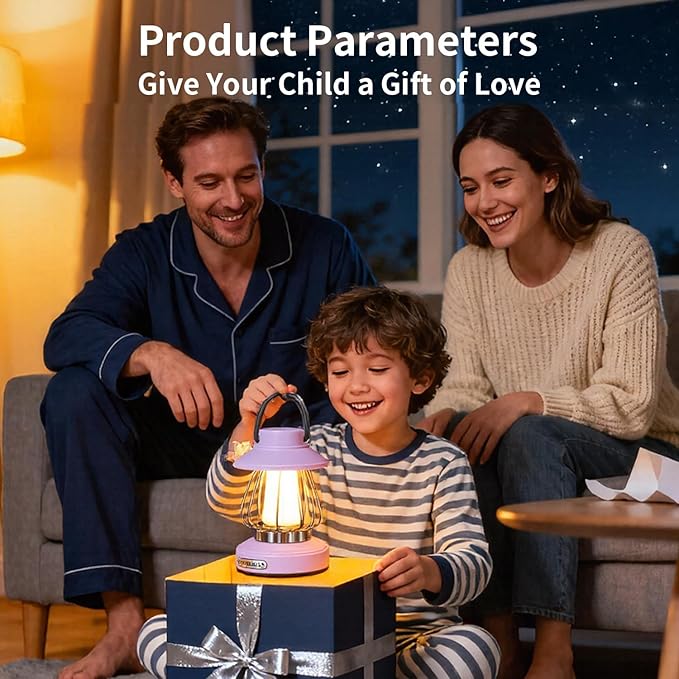 Kids Lantern with 3 Color Dimmable & USB-C Charging, Kids Nightlights for Bedroom, Indoor Outdoor Adventures & Emergency Use Toddler Flashlight Sky Lanterns Camping Essentials for Girl (Purple)